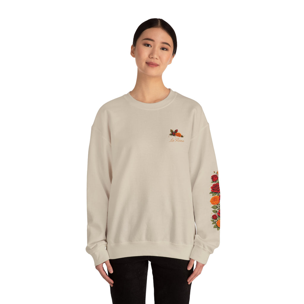 Crewneck Sweatshirt — "Con la Fuerza de una Reina" Floral Crown Design