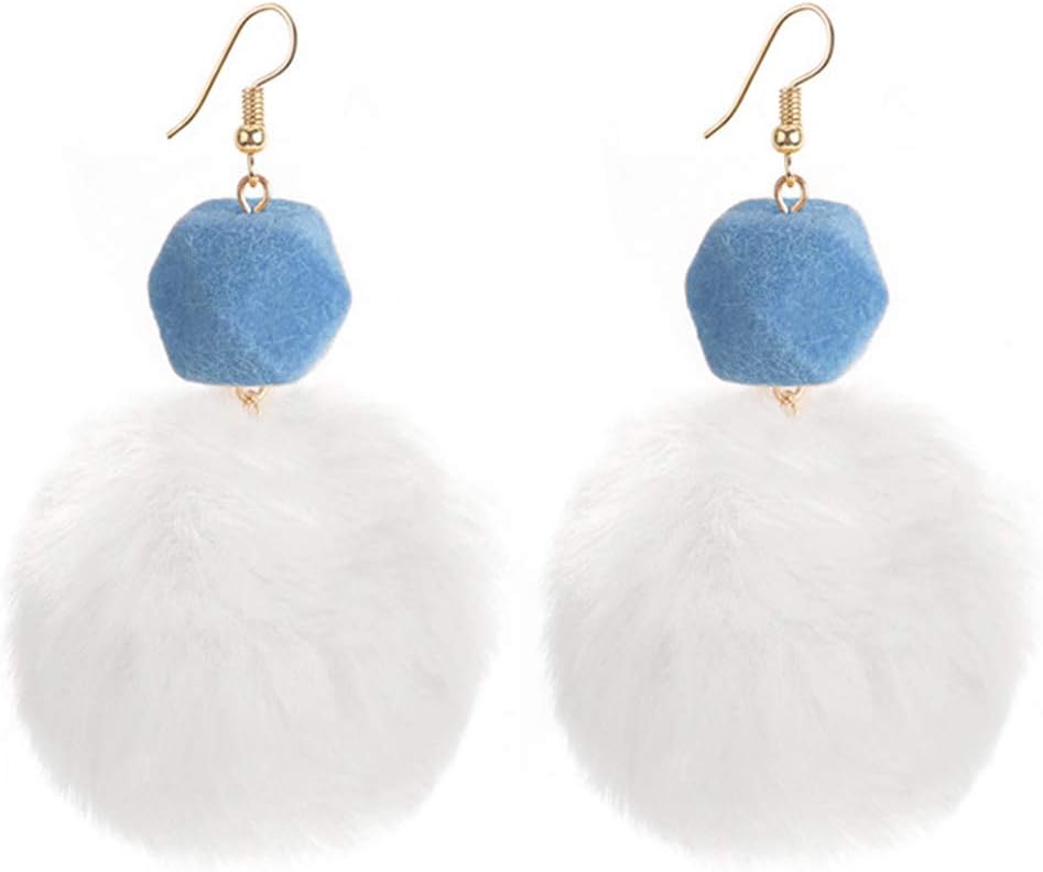 Faux Fur Pom Pom Tassel Drop Dangle Earrings Set