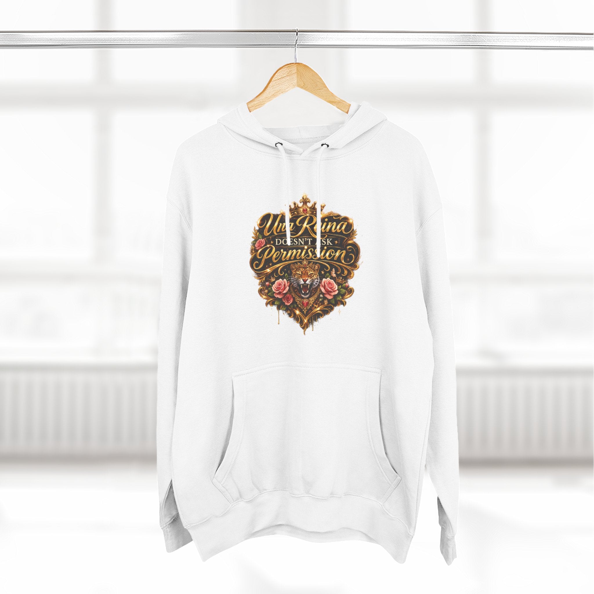 Una Reina Doesn't Ask Permission hoodie | Floral Script Graphic