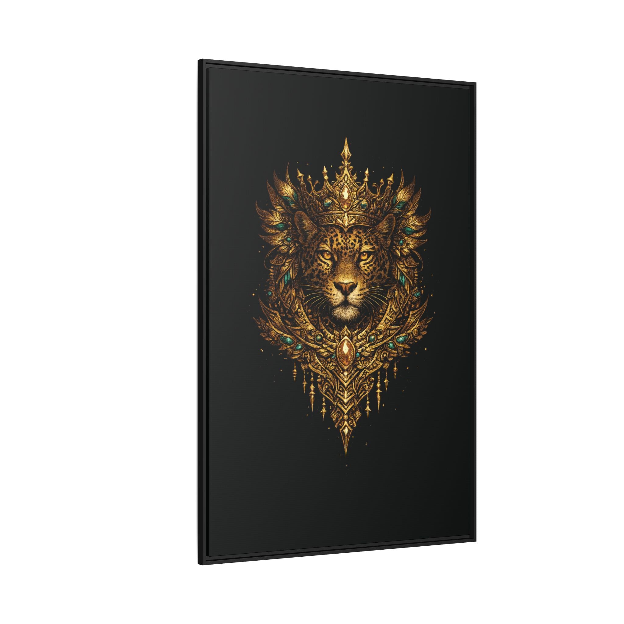 Golden Crowned Jaguar Canvas Art — Gold Crowned Lion Matte Framed Print