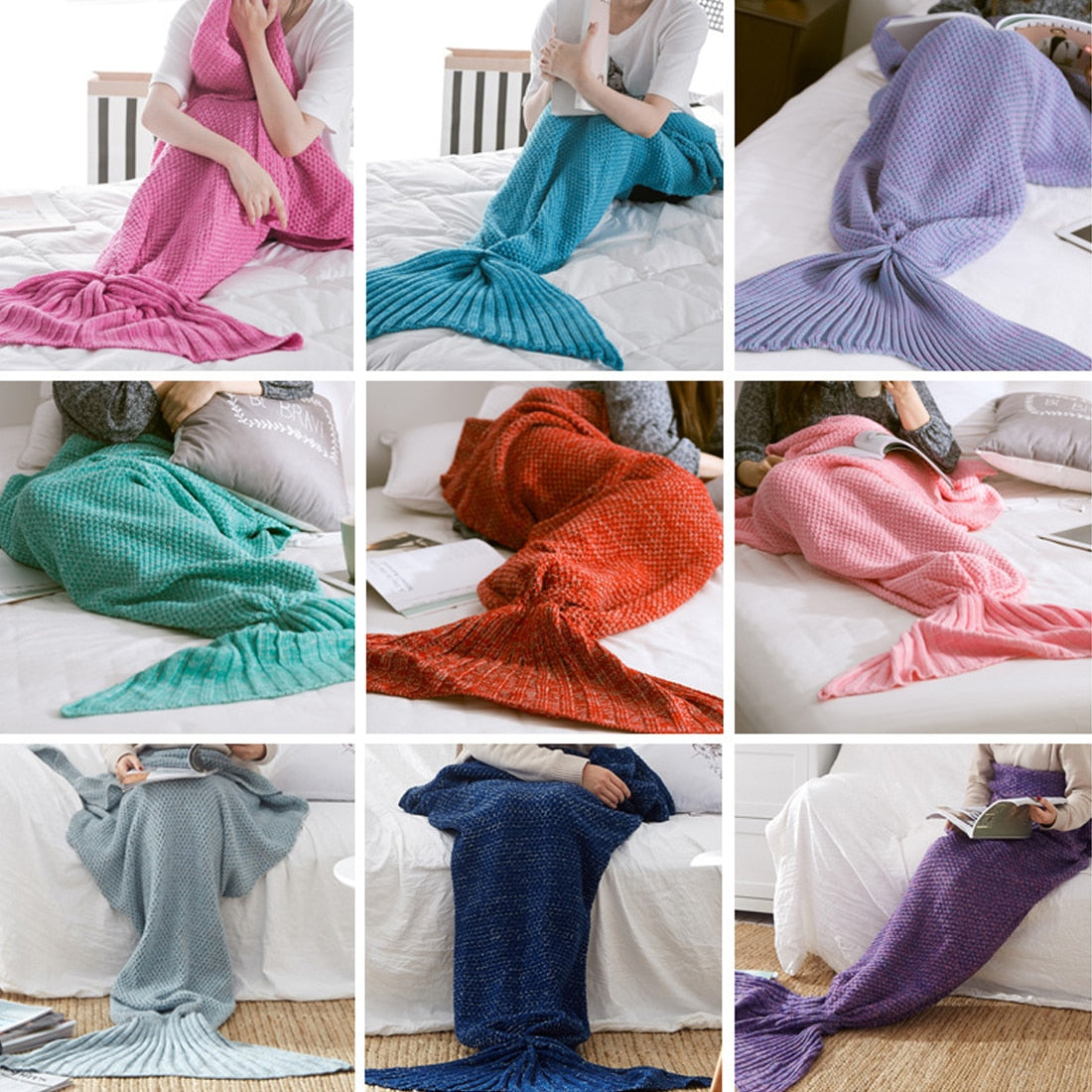 Knitted Mermaid Tail Blanket for Kids & Adults