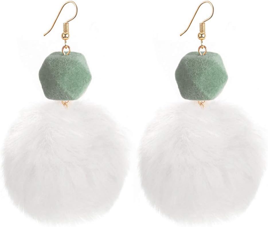 Faux Fur Pom Pom Tassel Drop Dangle Earrings Set