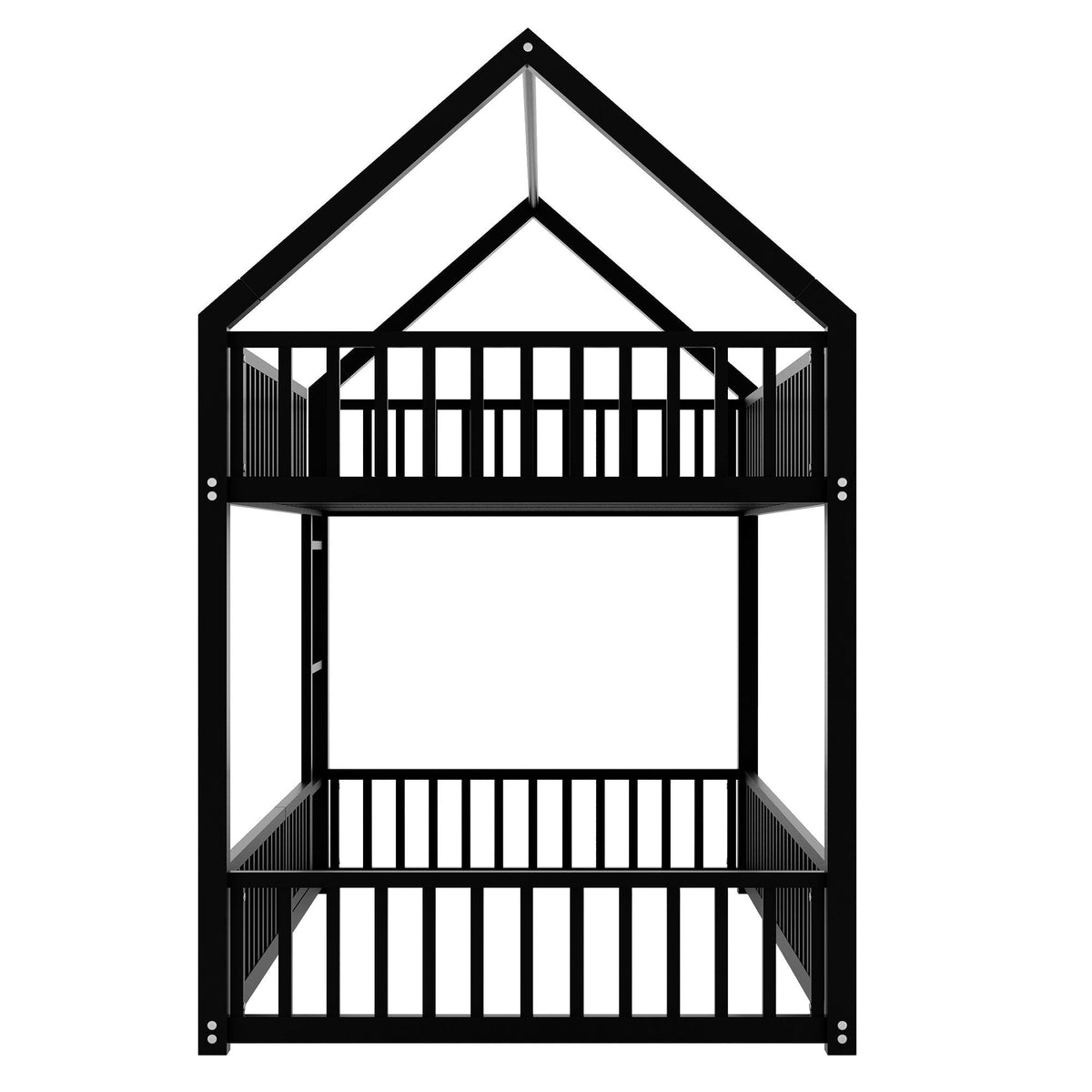 Metal House Bunk Bed with Fence and Door - Twin over Twin