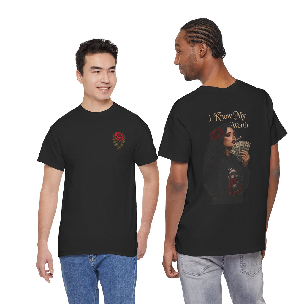 Graphic Tee — 'I Know My Worth' Rose Girl Money Design