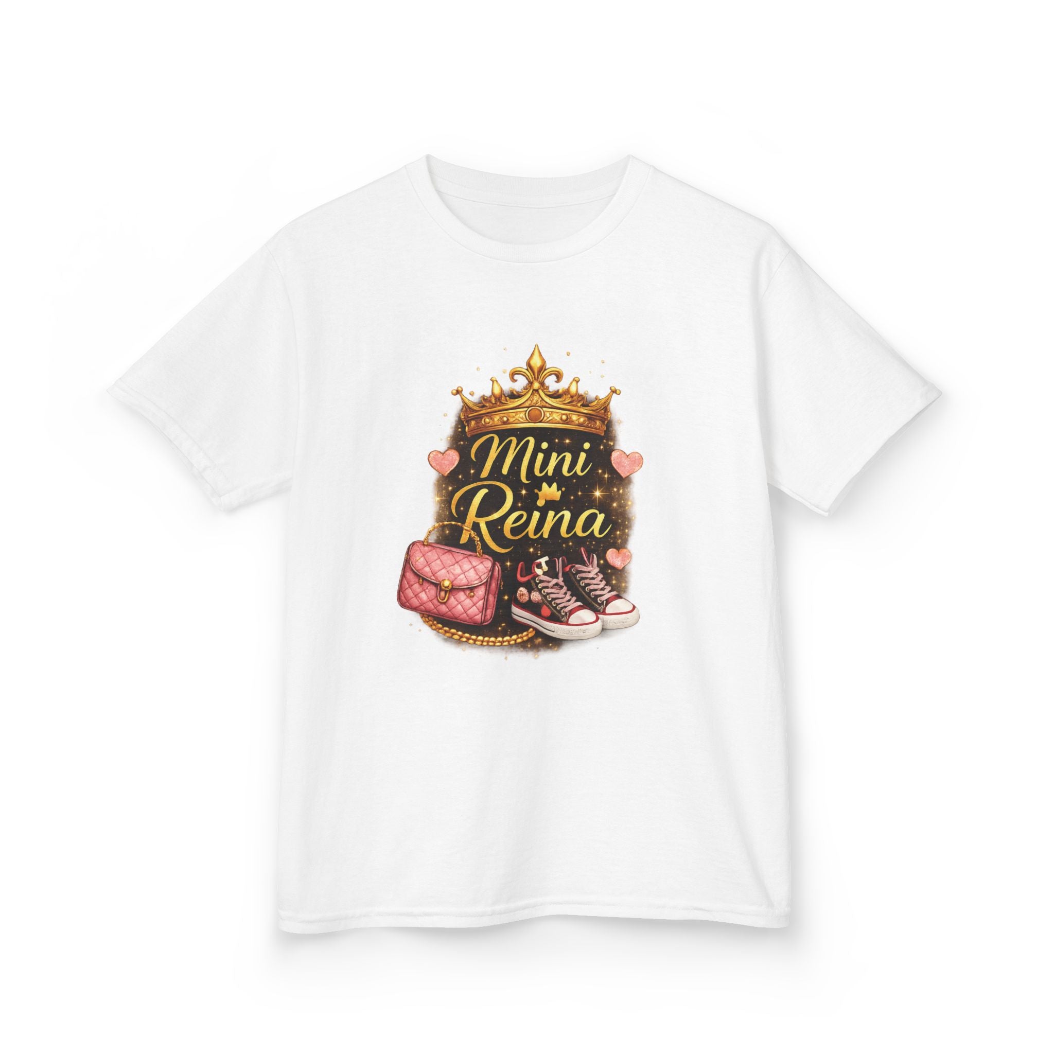 Kids Tee — "Mini Reina" Crown & Shoes Graphic