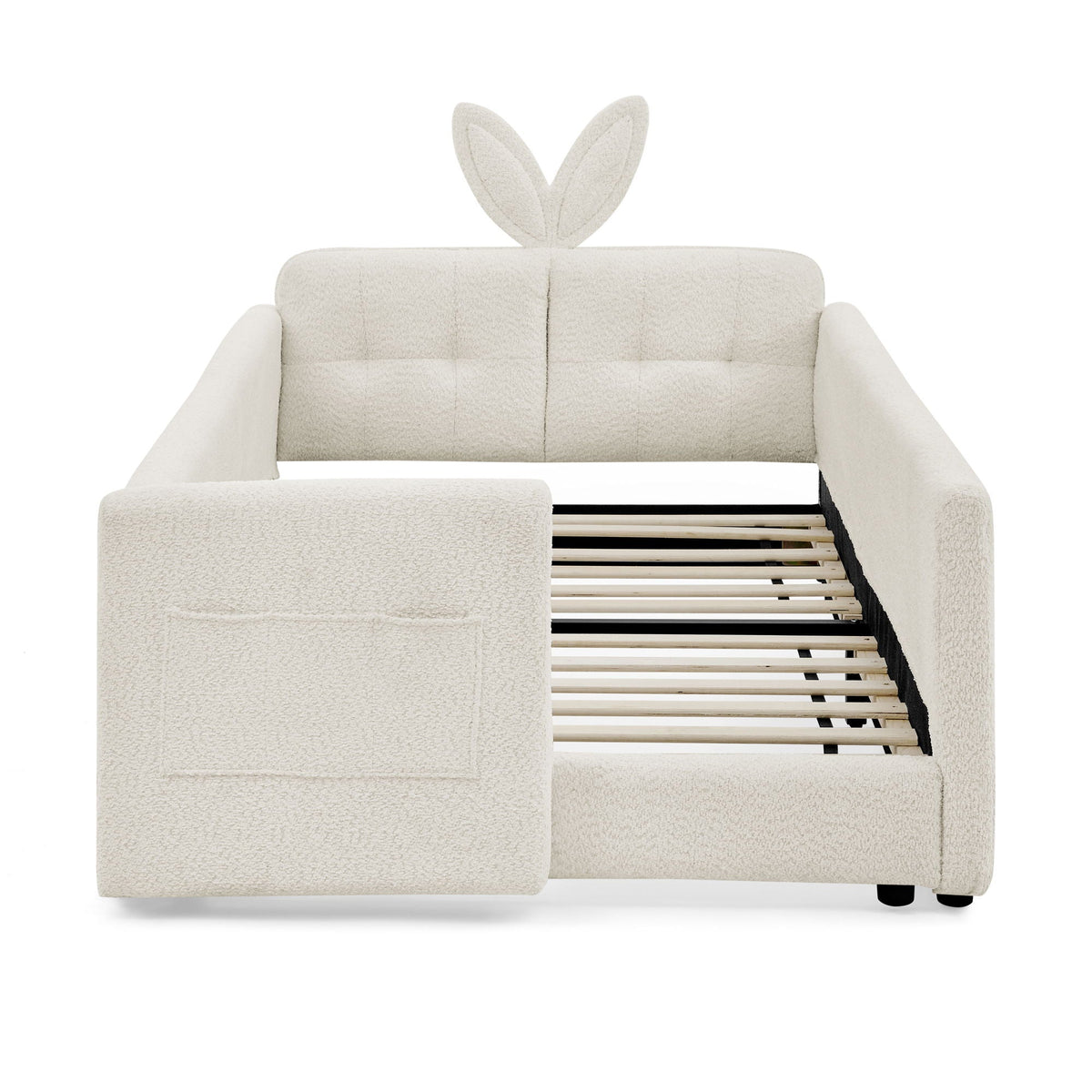 Cute Rabbit Ear Upholstered Platform Bed Frame with Safety Rail - Multiple Colors
