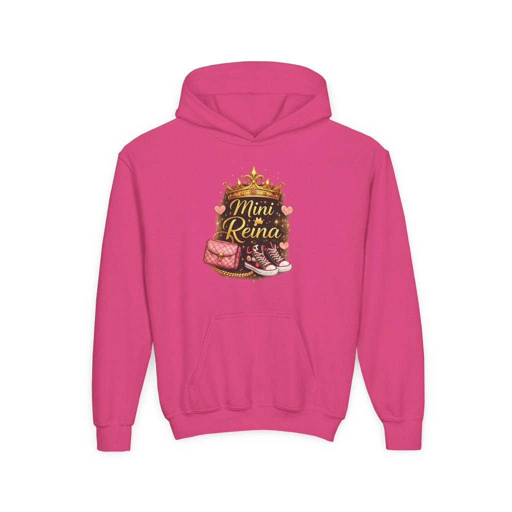 Youth Hoodie — "Mini Reina" Crown & Sneakers Graphic
