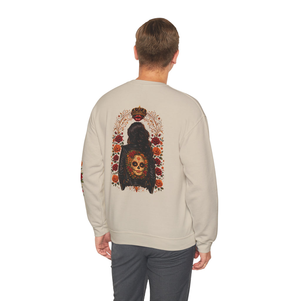 Day of the Dead Skull Crewneck Sweatshirt — Floral Sugar Skull Backprint