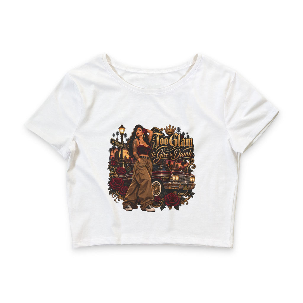 Chola Lux – Too Glam to Give a Damn |Women’s Poly-Cotton Crop Tee
