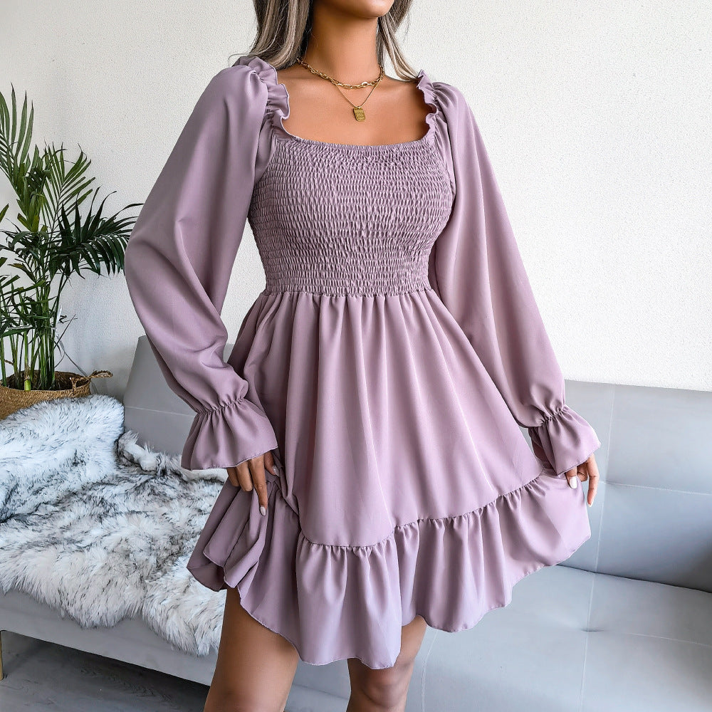 Square-Neck Ruffle Midi Dress