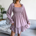 Square-Neck Ruffle Midi Dress