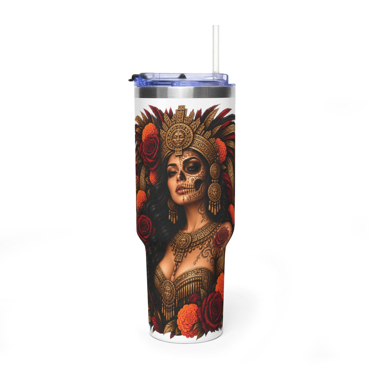 Reina Azteca: Entre Rosas y Cempasúchil | Vacuum Thermal Tumbler, 40oz
