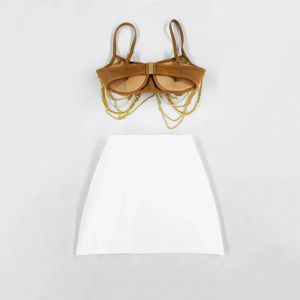 Pearl Chain Crop Top & Skirt Set