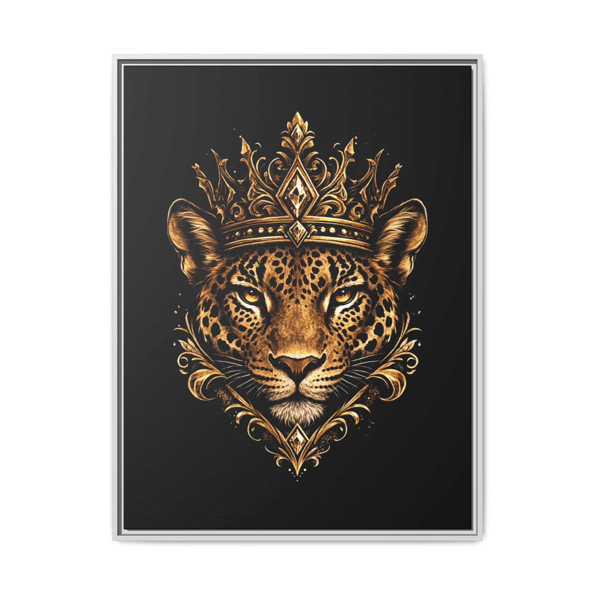 Golden Crowned Jaguar Matte Framed Canvas