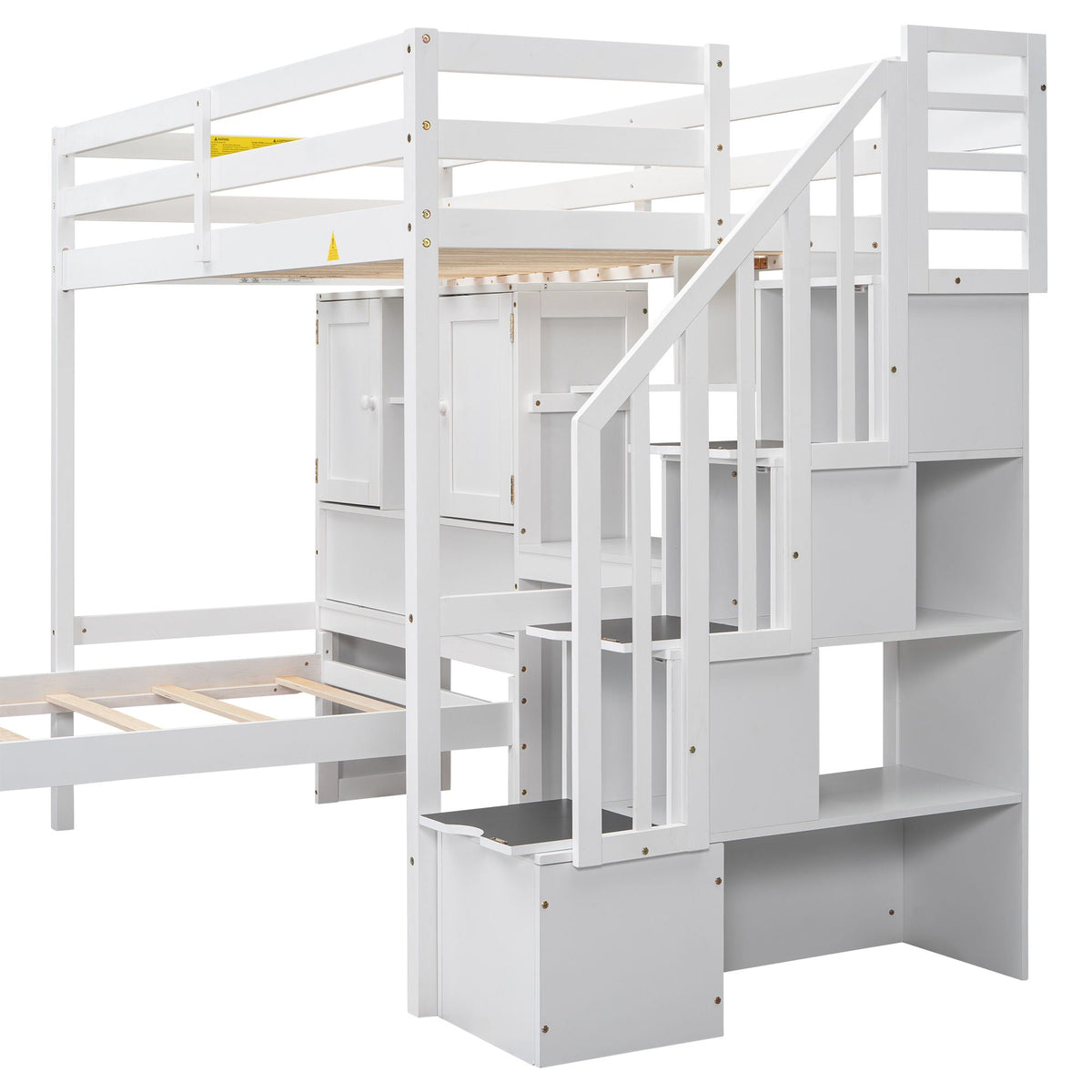 Twin Over Twin Loft Bed with Built-In Desk and Staircase - White or Light Brown