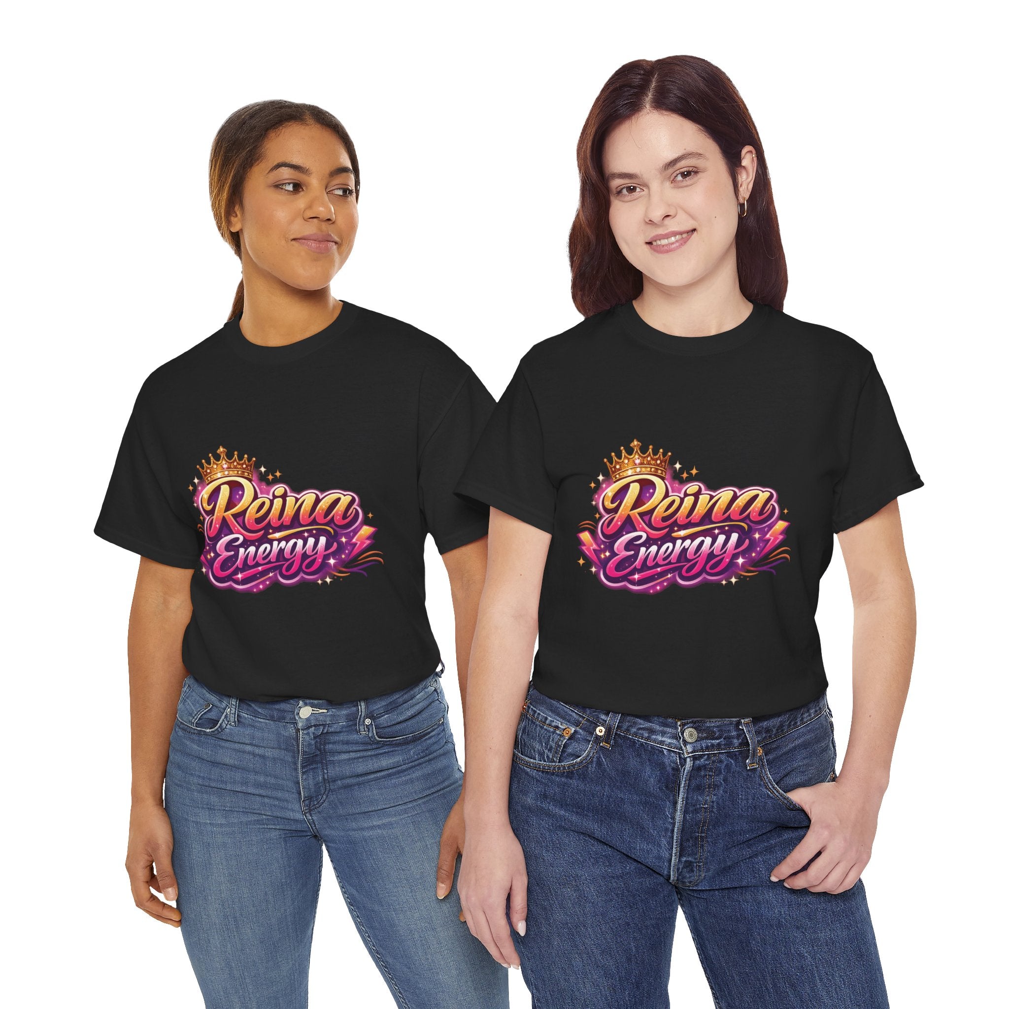 Reina Energy Tee | Crown Script Logo, Vibrant Retro Colors