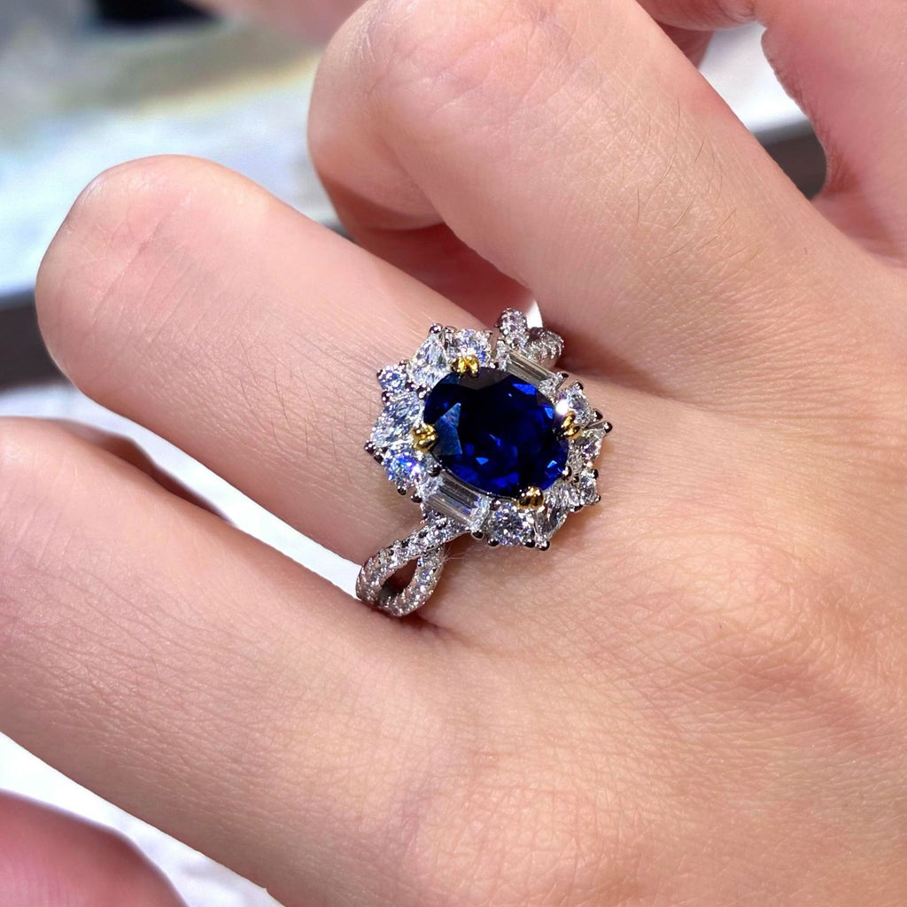 Luxe Back-cover Blue Spinel Color-changing Fully Diamond-encrusted Open Ring