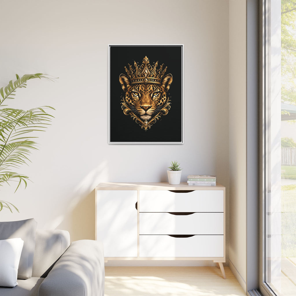Golden Crowned Jaguar Matte Framed Canvas