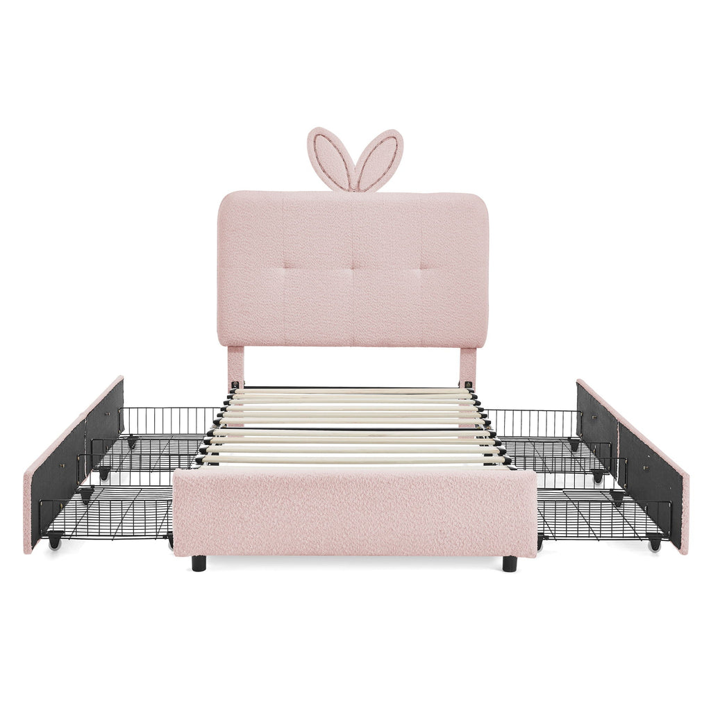 Upholstered Storage Bed with Oversized Rabbit Ear Headboard & LED Lights - Beige or Light Blue