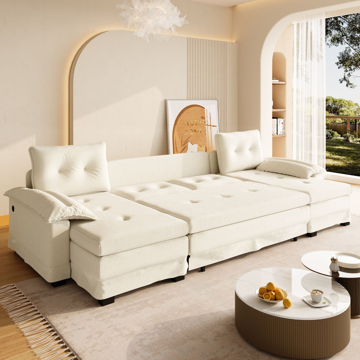 U-Shaped Sleeper Sectional with Pull Out Bed and USB Ports - Fabric
