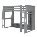 Gaming Loft Bed with Desk and Storage Shelves – LED Lighting – Black or Dark Gray