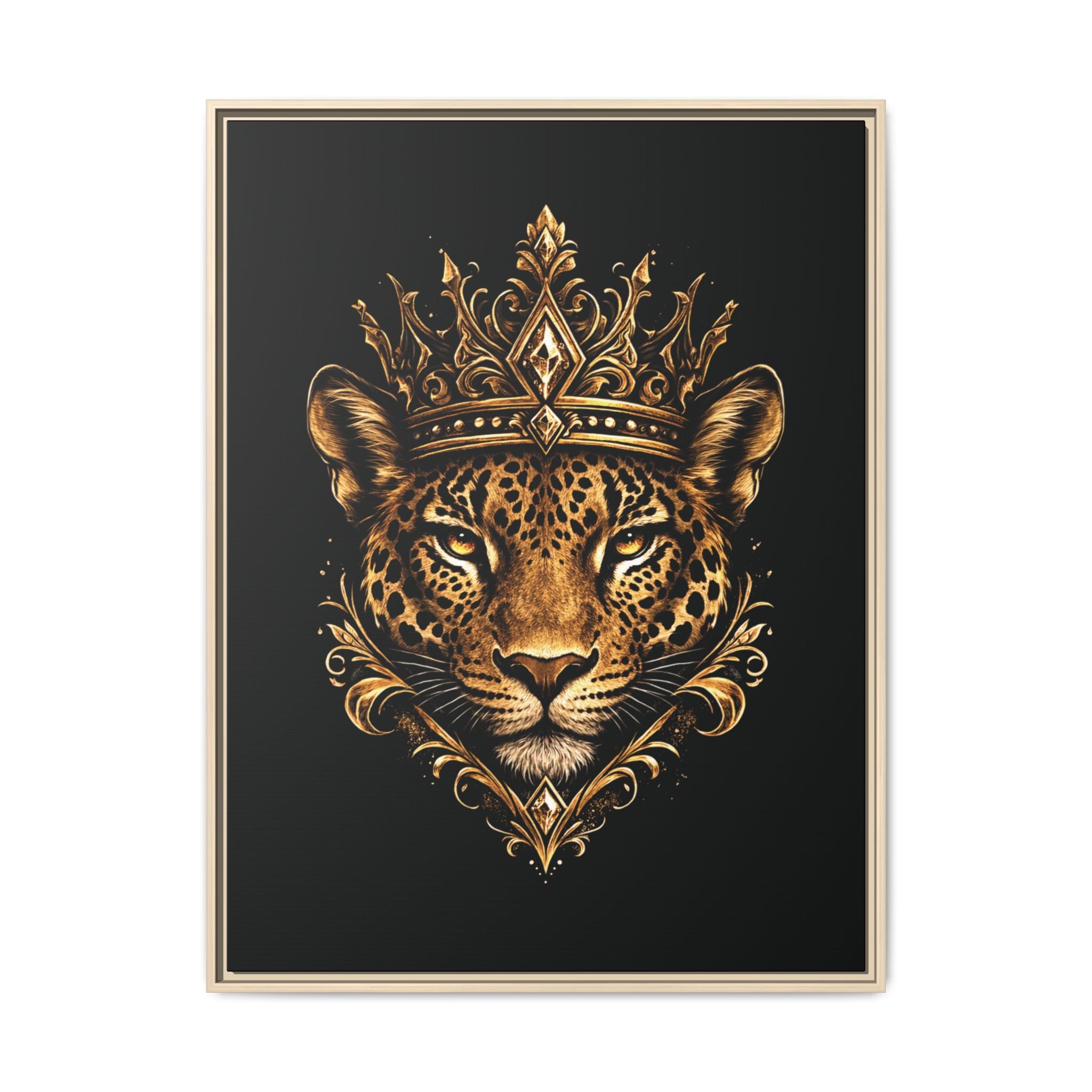 Golden Crowned Jaguar Matte Framed Canvas