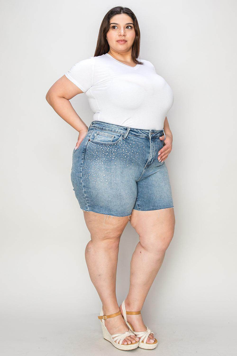 Judy Blue Full Size High Waist Rhinestone Denim Shorts