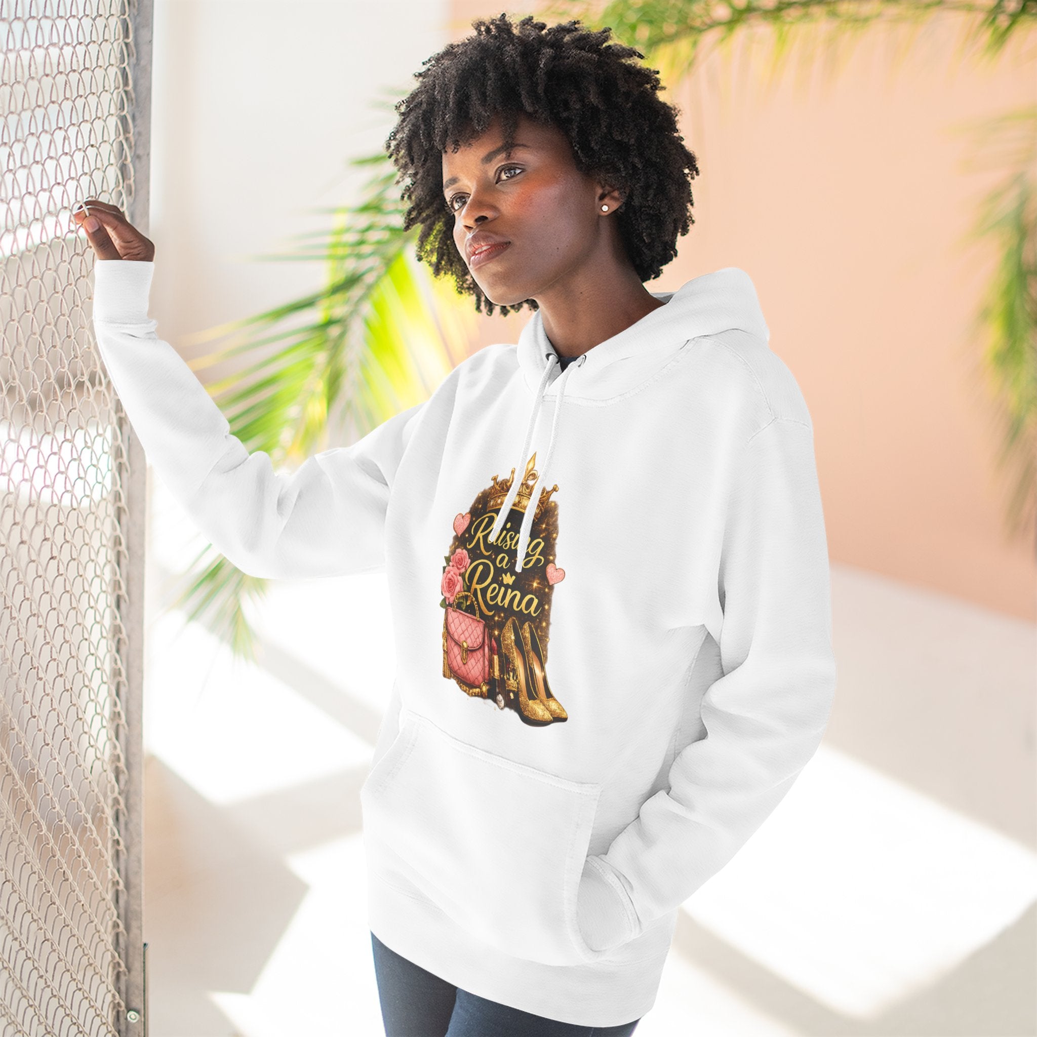 Raising a Reina Hoodie — Floral Crown Heels Mom Empowerment Pullover