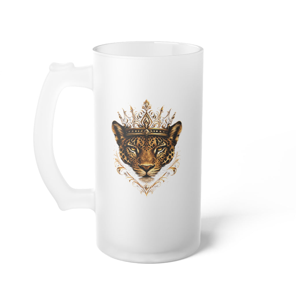 Frosted Glass Beer Mug — Regal Jaguar Crown Design