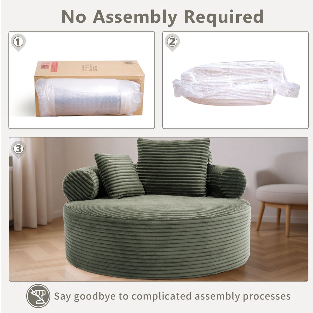 Round Sofa Bed with Memory Foam and 3 Pillows - Multiple Colors