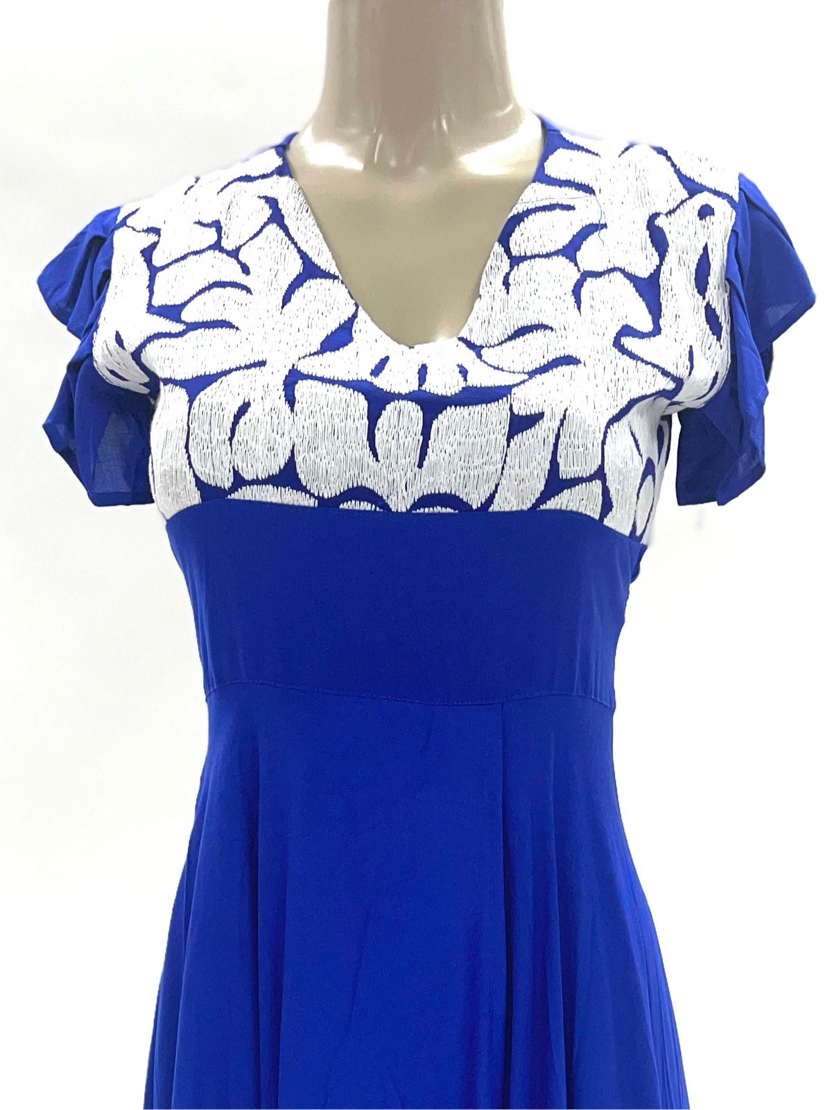 Mitla Oaxaca Dress Royal Blue & White