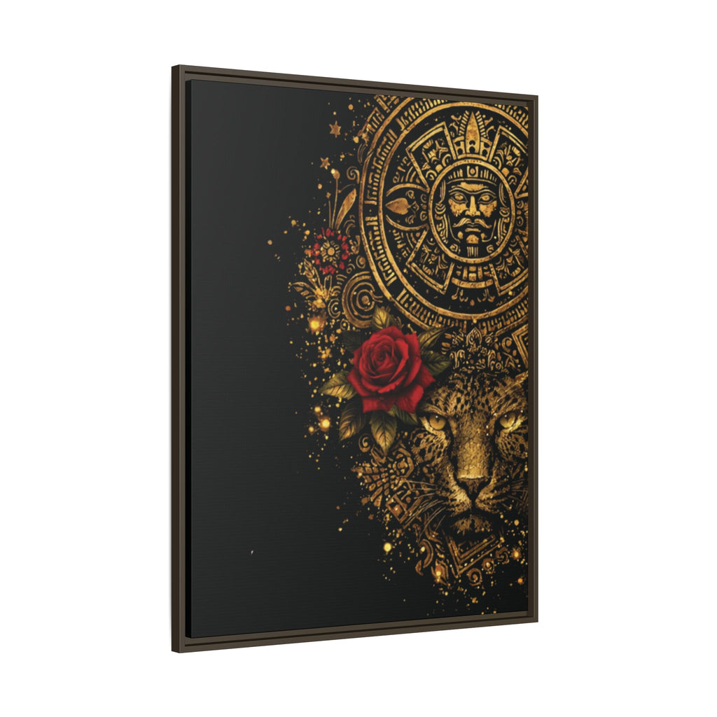 Reina Azteca Art Print — Framed Matte Canvas with Red Rose