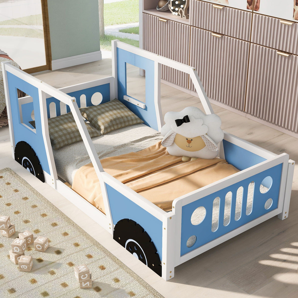 Classic Car Shaped Platform Bed with Wheels - Twin or Full Size