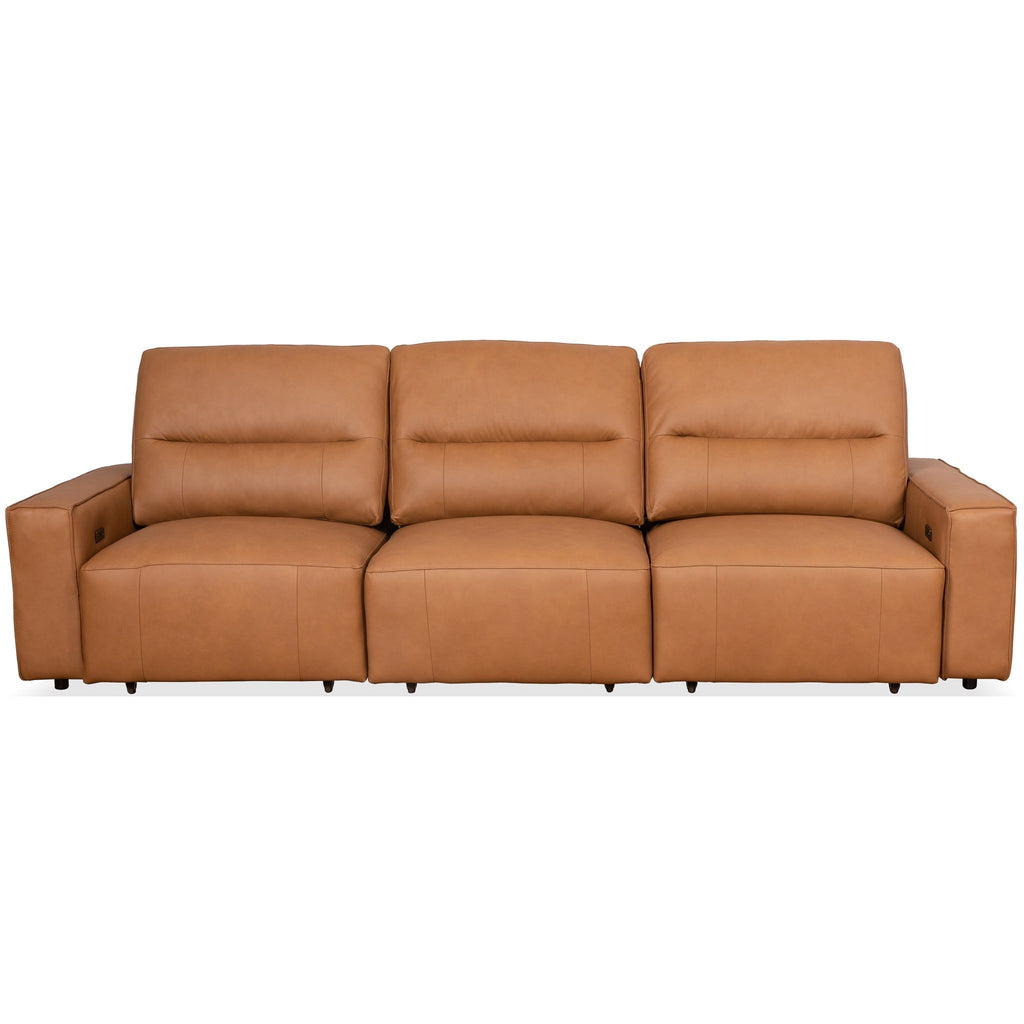 Triple Power Convertible Sofa Reclining Sectional with Queen Bed - Cognac