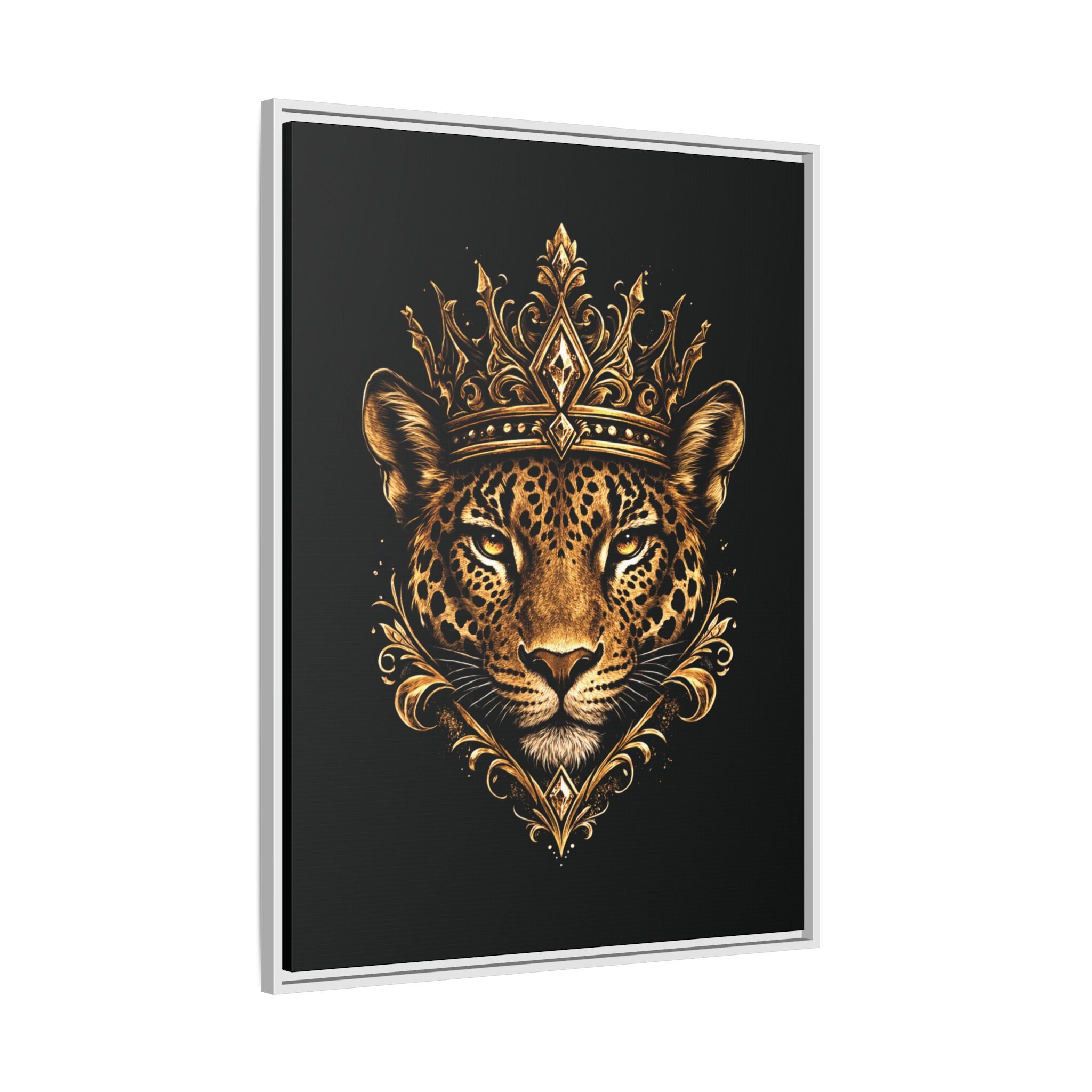 Golden Crowned Jaguar Matte Framed Canvas