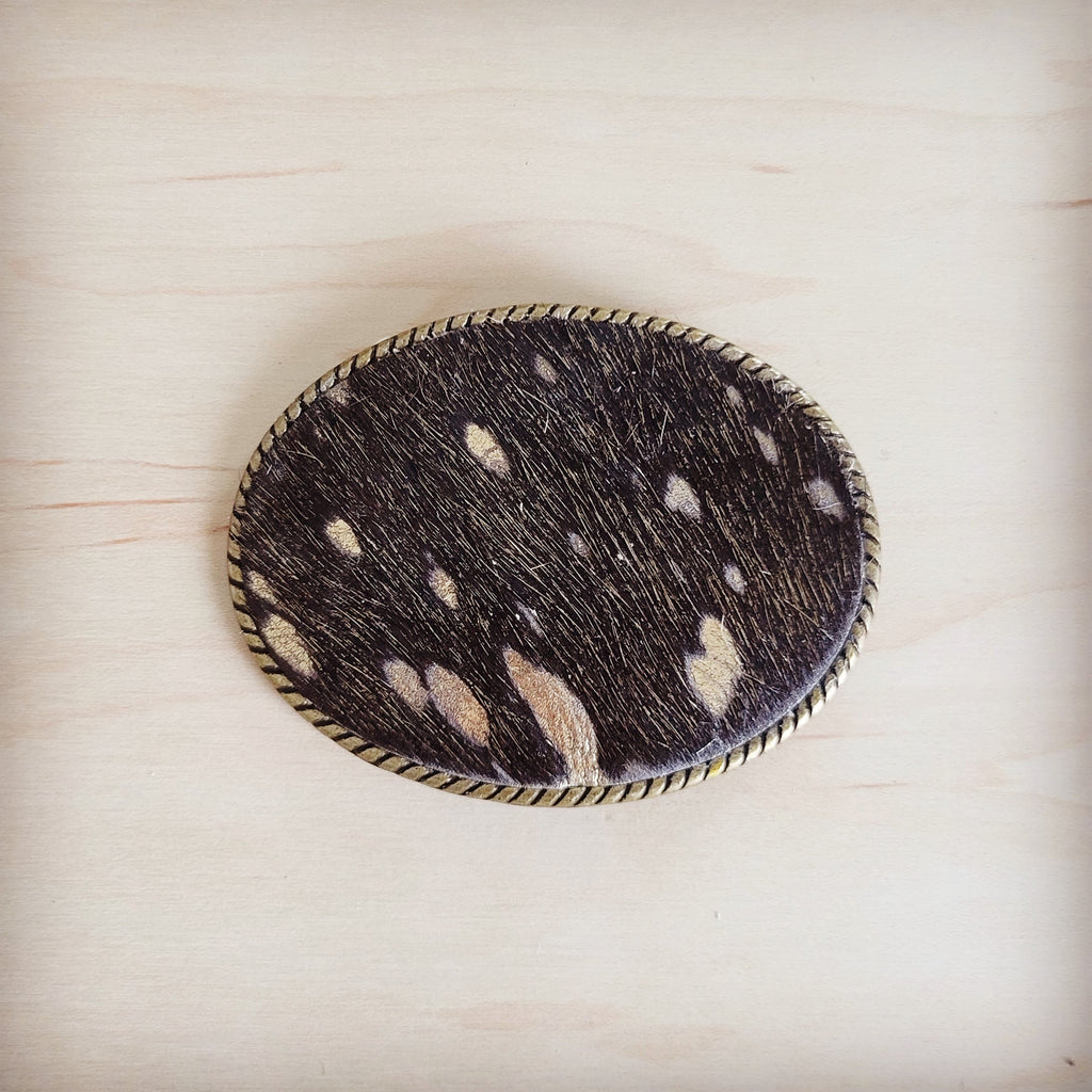 Rope Edge Mixed Metallic Hair on Hide Leather Belt Buckle 902c