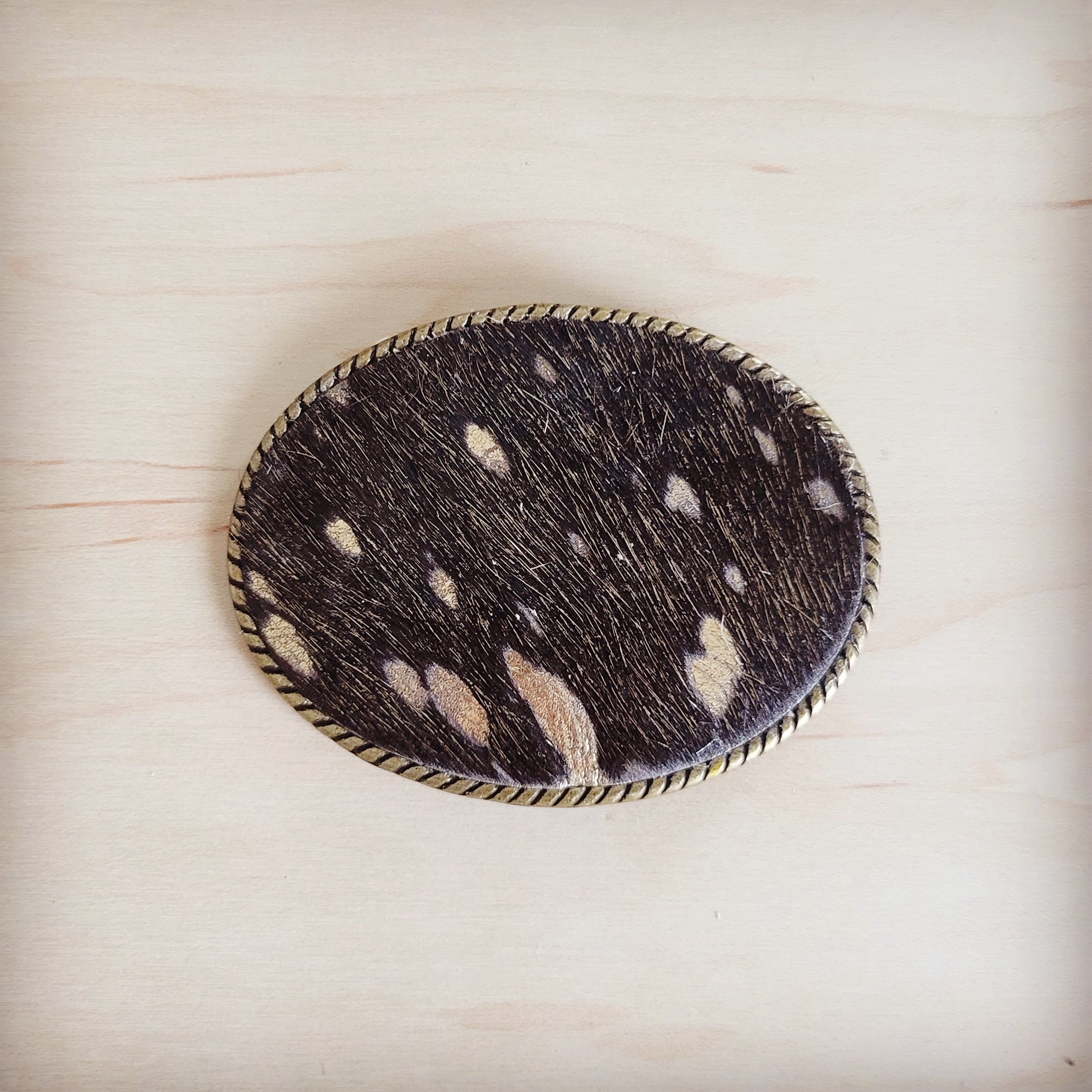 Rope Edge Mixed Metallic Hair on Hide Leather Belt Buckle 902c