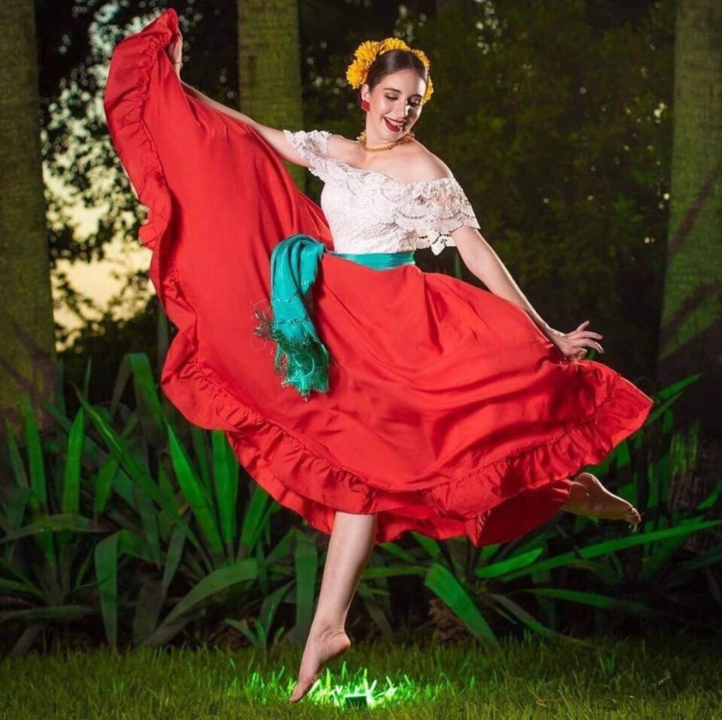 Lime Green Folklórico Skirt — Solid Color