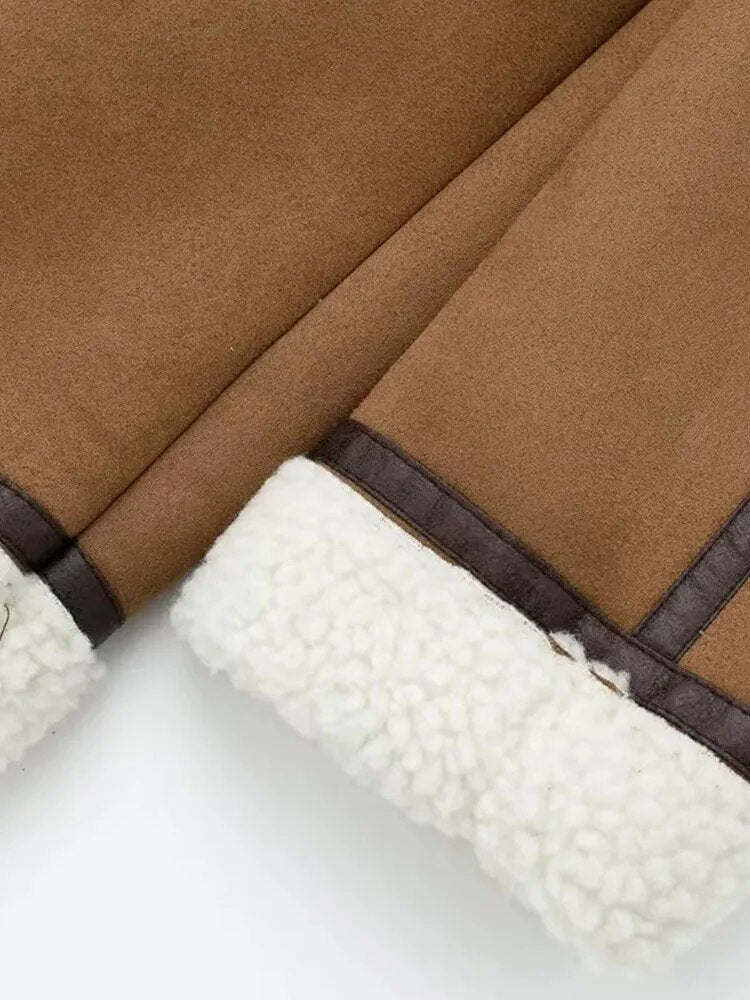 Faux Shearling Moto Jacket with Belt