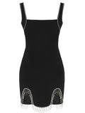 Crystal Fringe Asymmetric Mini Dress