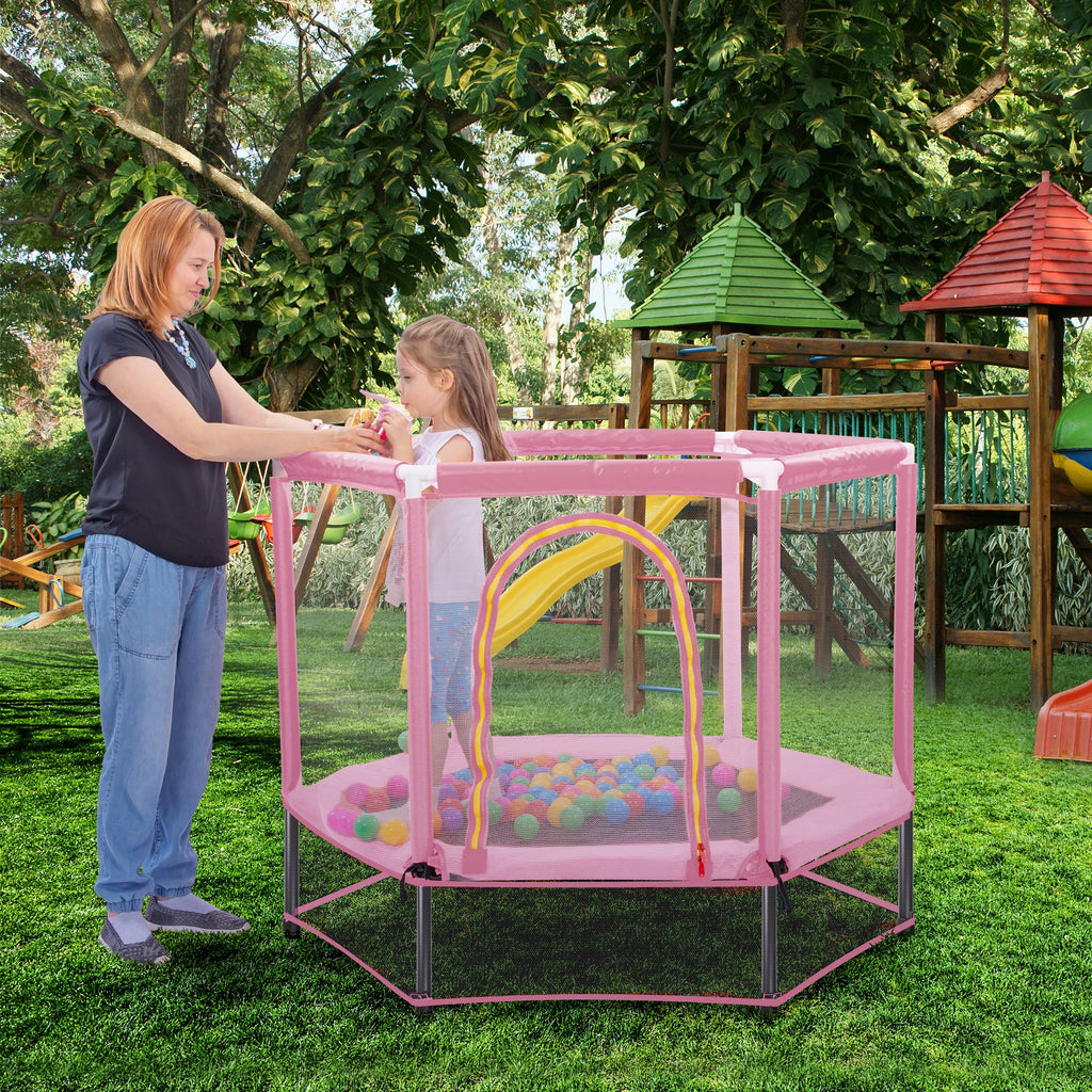 55-Inch Kids' Trampoline with Safety Enclosure | Pink