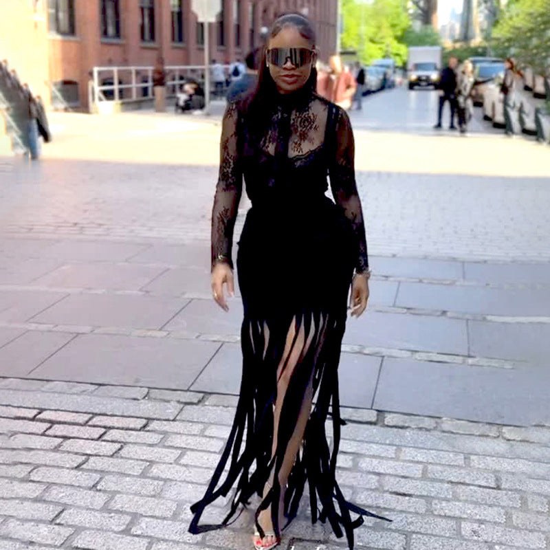 Black Sheer Top & Maxi Dress Set