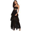 Cascading Ruffle Mesh Maxi Dress