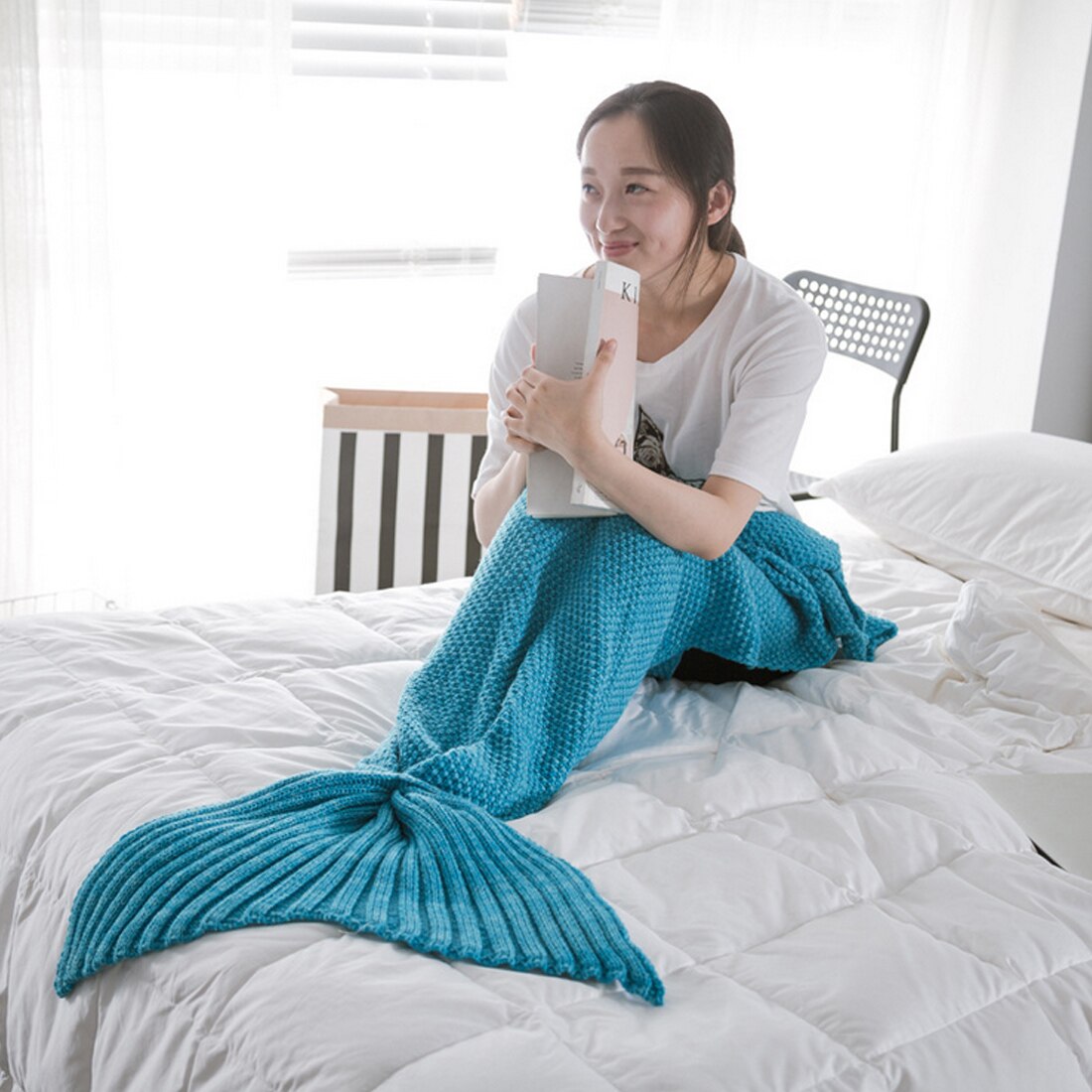 Knitted Mermaid Tail Blanket for Kids & Adults