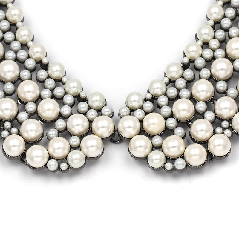 JURAN Fashion Crystal Collar-Style Necklace Choker Collar Bib Statement Simulated Pearl Necklaces for Women Jewelry Trend