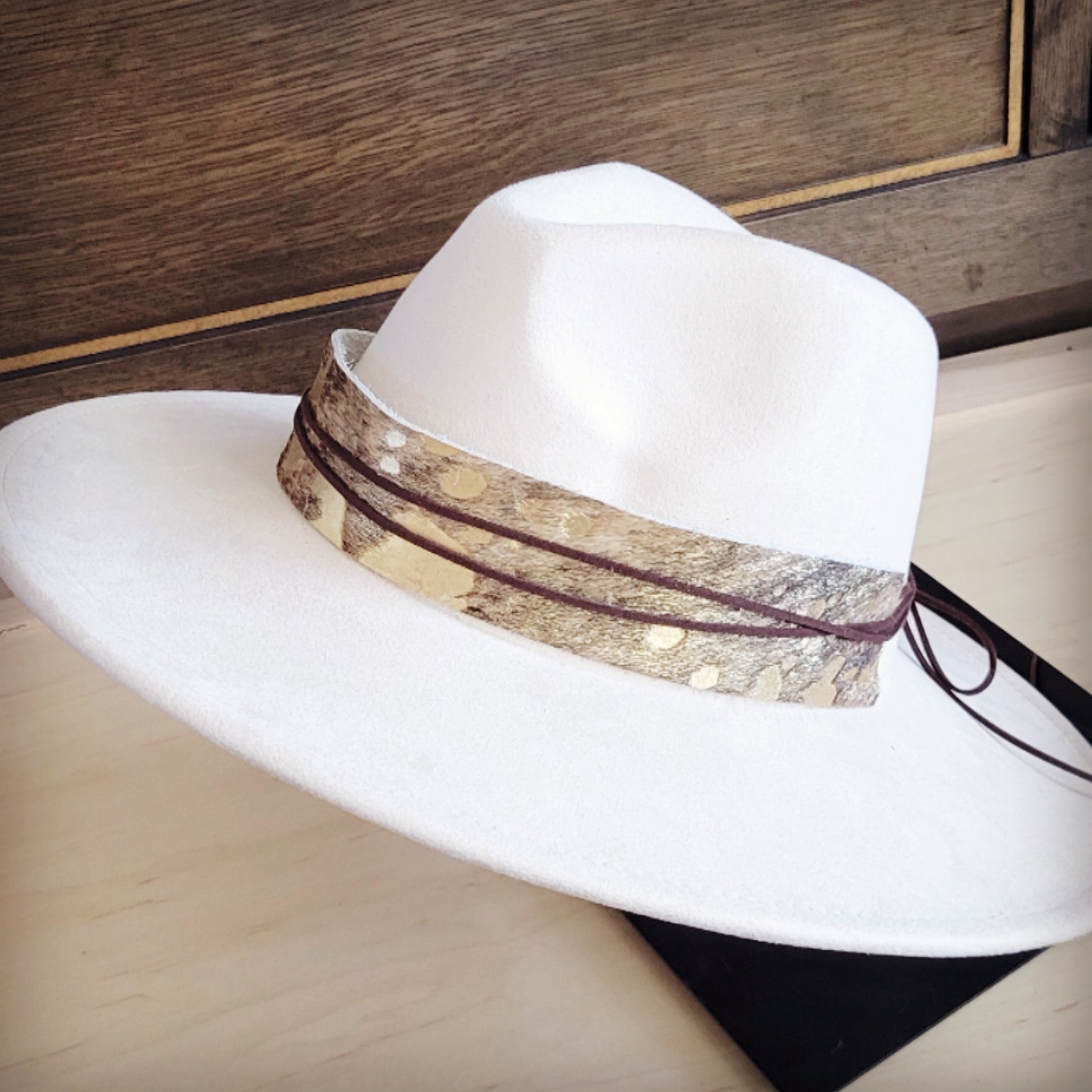 Wide Hair Hide Mixed Metallic Hat Band Only 954e