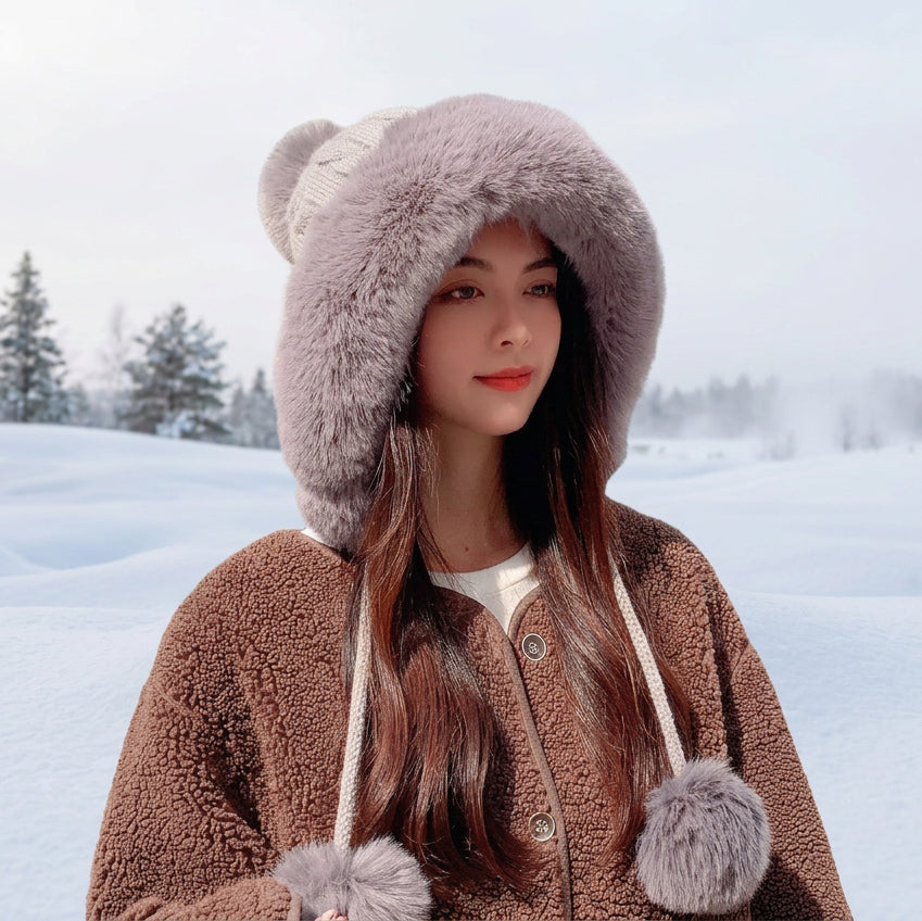 Houndstooth Pom-Pom Knit Winter Hat