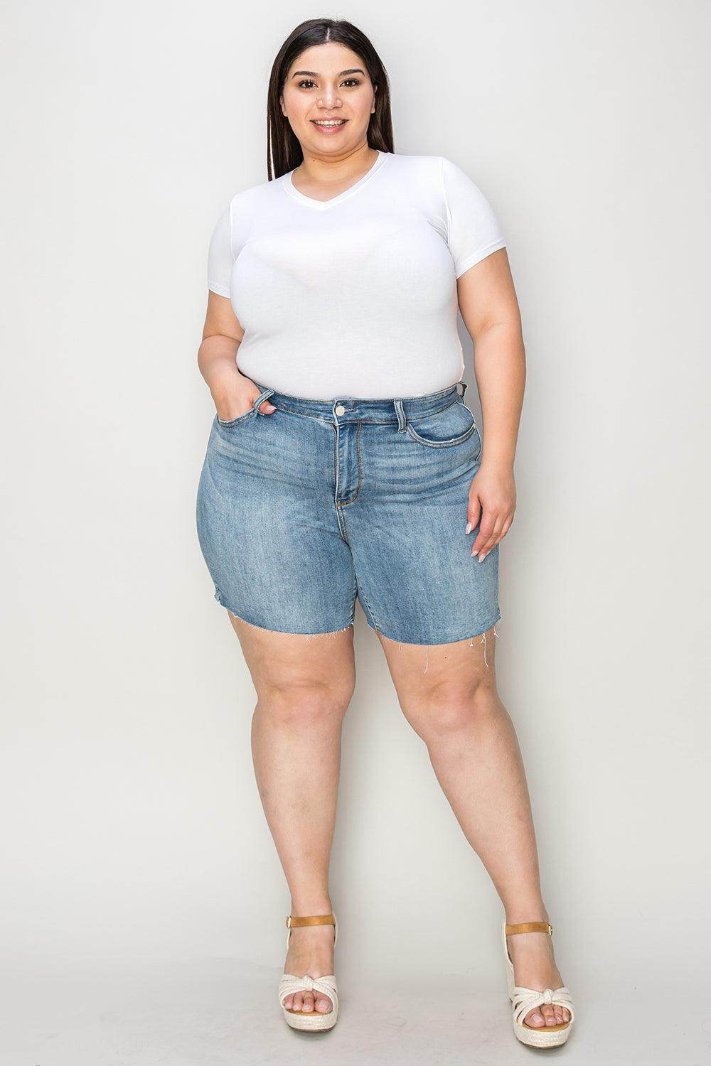 Judy Blue Full Size High Waist Raw Hem Denim Shorts for Women