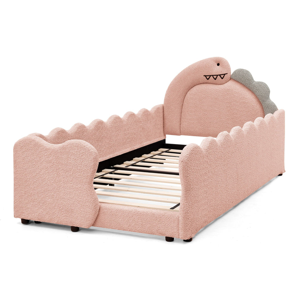 Dinosaur Shaped Toddler Bed with Safety Guardrail - Twin Upholstered Bed