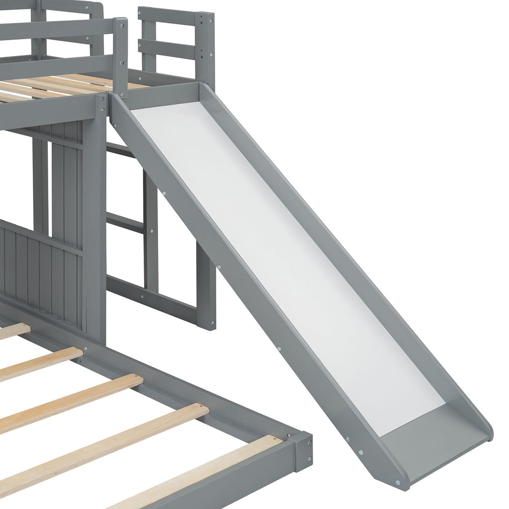 Loft Bunk Bed With Playhouse, Slide, and Guardrails - Twin Over Full